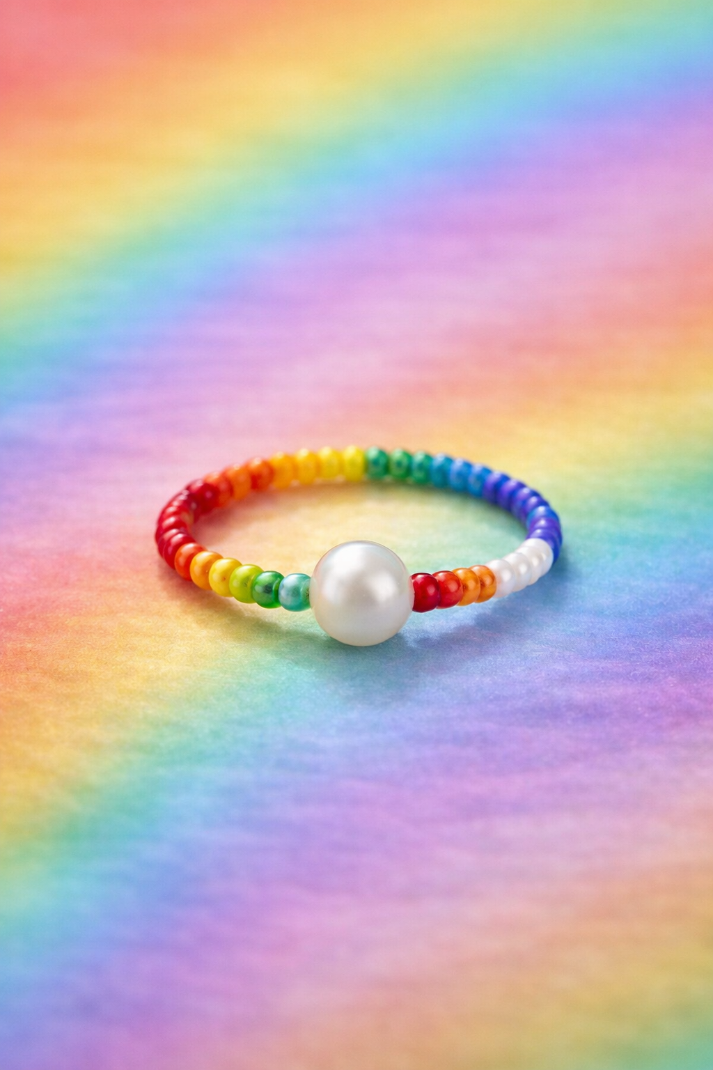 Rainbow Pearl Beaded Ring